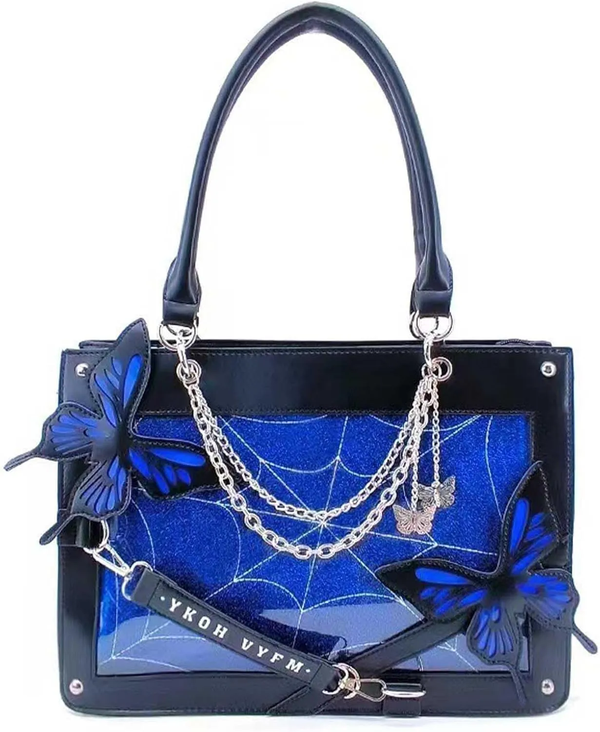 Butterfly Handbag, Large Capacity Square Handbag, Gothic Spider Web Black Series Leather Bag