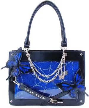 Butterfly Handbag, Large Capacity Square Handbag, Gothic Spider Web Black Series Leather Bag