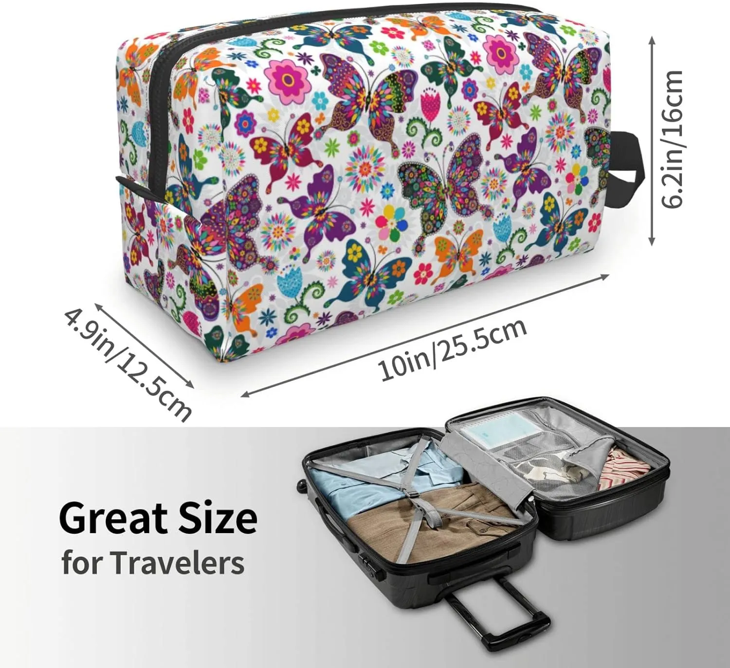 Butterfly Toiletry Bag Travel Cosmetic Bags Women Men Makeup Pouch Present Storage Waterproof with Zipper Colorful