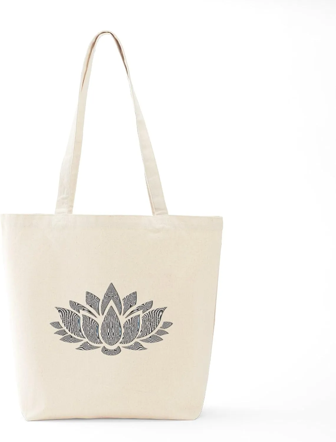 CafePress Black And White Lotus Tote Bag Reusable Natural Beige Canvas Shopping Bag