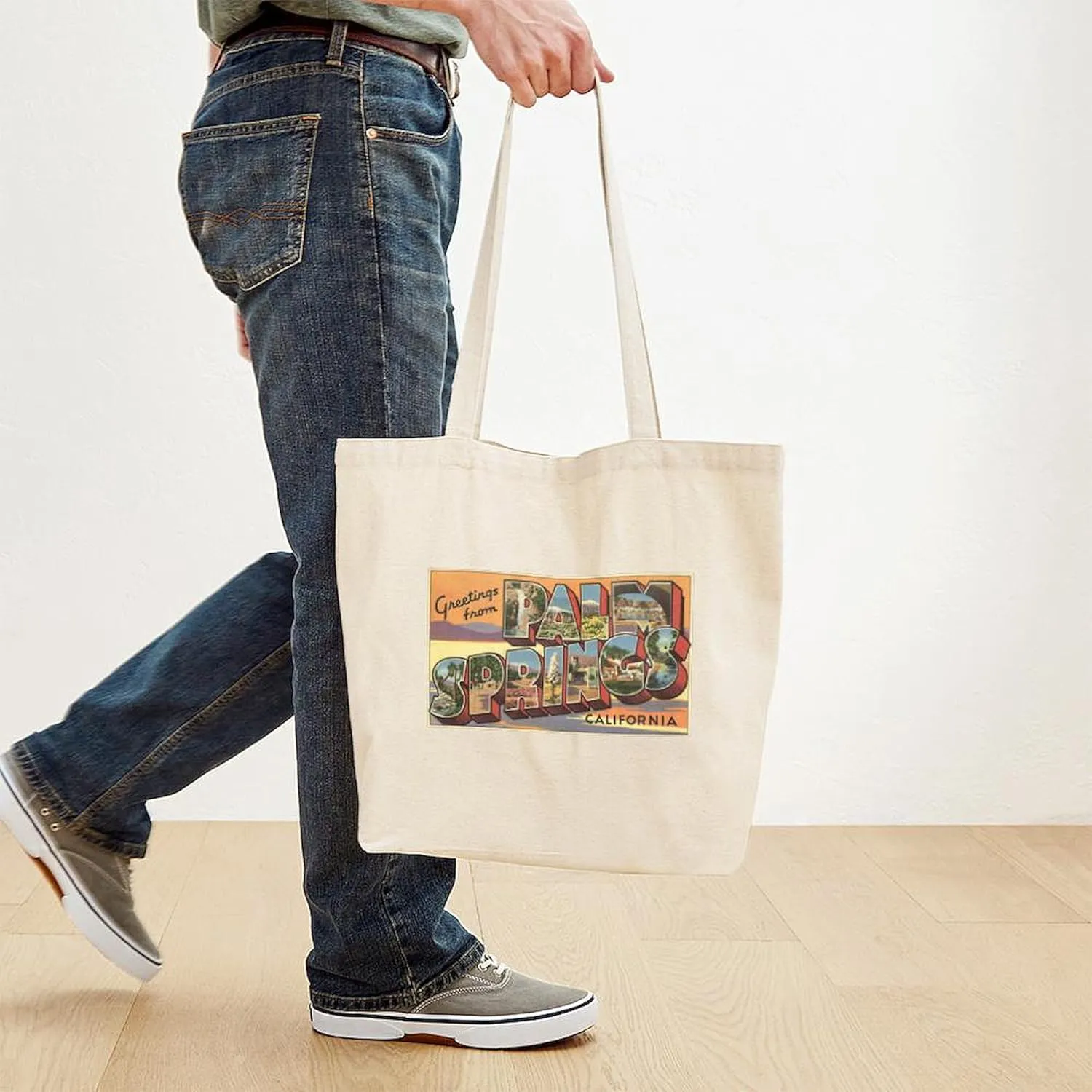 CafePress Greetings From Palm Springs Tote Bag Natural Canvas Tote Bag, Reusable Shopping Bag