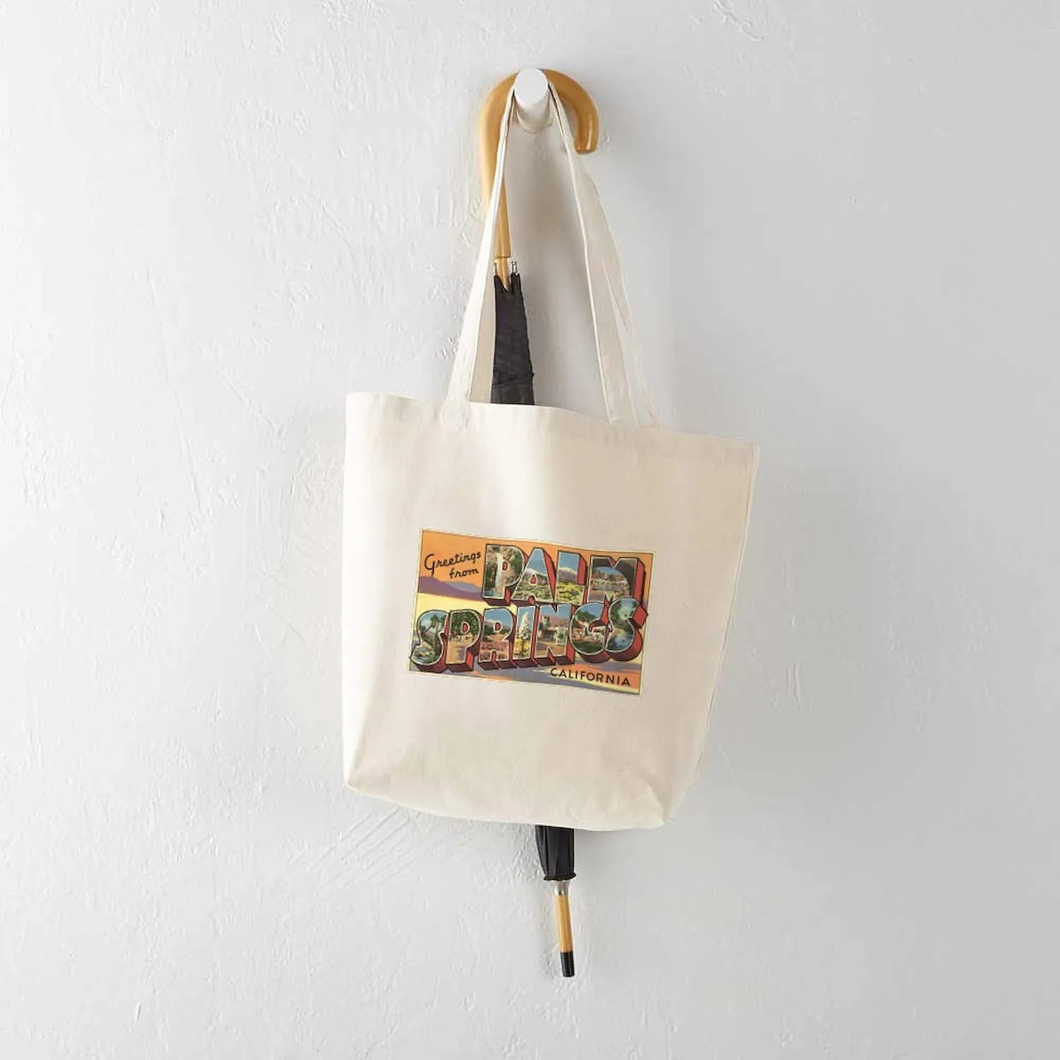 CafePress Greetings From Palm Springs Tote Bag Natural Canvas Tote Bag, Reusable Shopping Bag