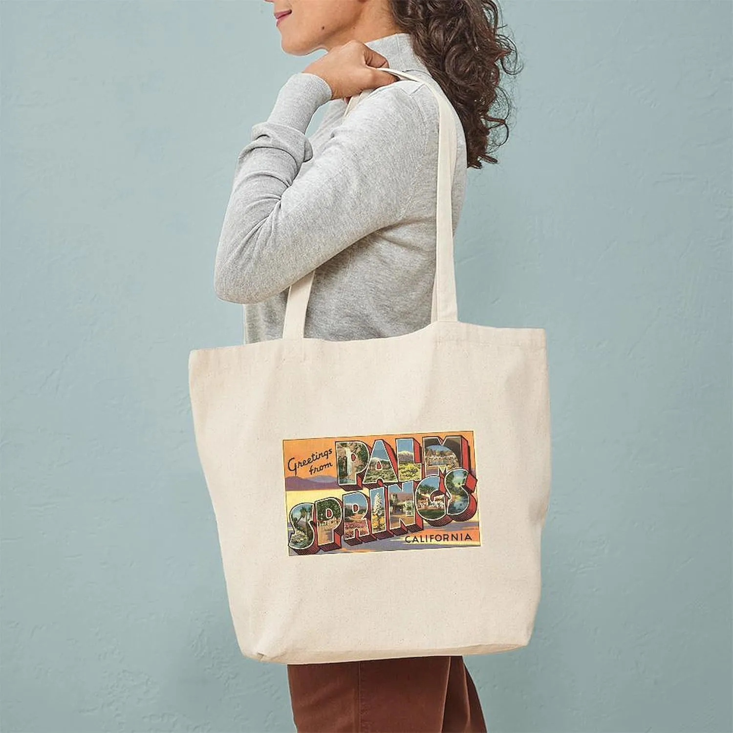 CafePress Greetings From Palm Springs Tote Bag Natural Canvas Tote Bag, Reusable Shopping Bag