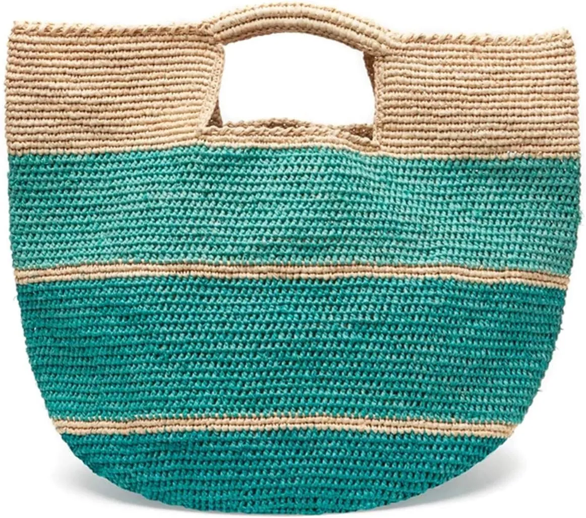 Camden Ombre Stripes Raffia Carryall Tote Straw Beach Bag