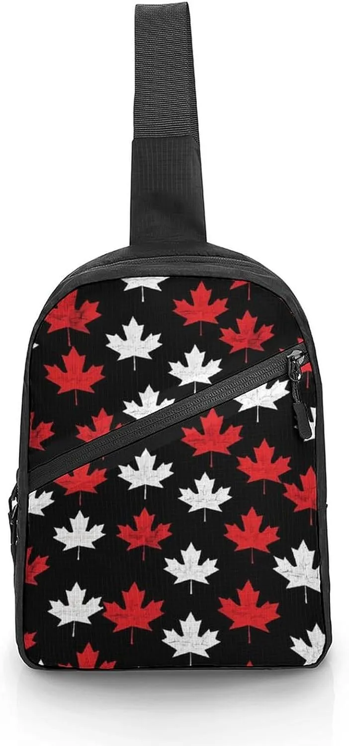 Canada Flag Maple Sling Backpack Crossbody Shoulder Bag Casual Chest Bag Travel Hiking Daypack