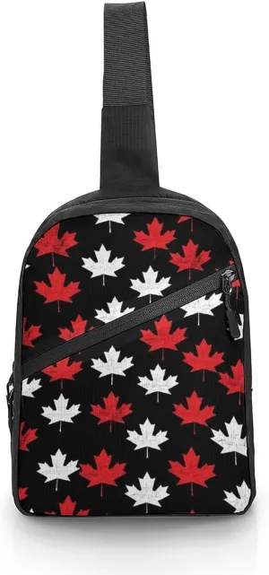 Canada Flag Maple Sling Backpack Crossbody Shoulder Bag Casual Chest Bag Travel Hiking Daypack