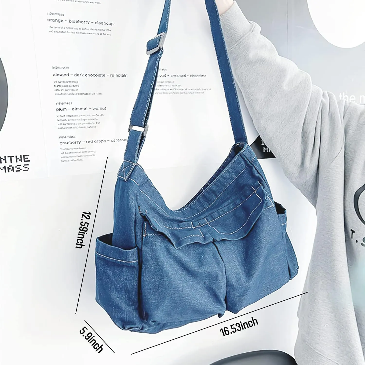 Canvas Messenger Bag Large Crossbody Bag Hobo Shoulder Handbags Multi Pocket Denim Tote Bag for Women and Men