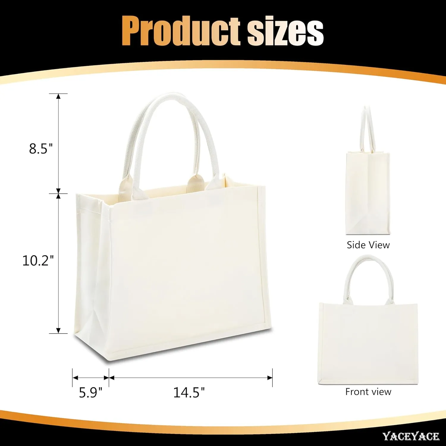 Canvas Tote Bags for Travel, Work & Beach - 14.5"x6"x10" Reusable Grocery Bags - Plain & DIY, Bulk Pack of 1