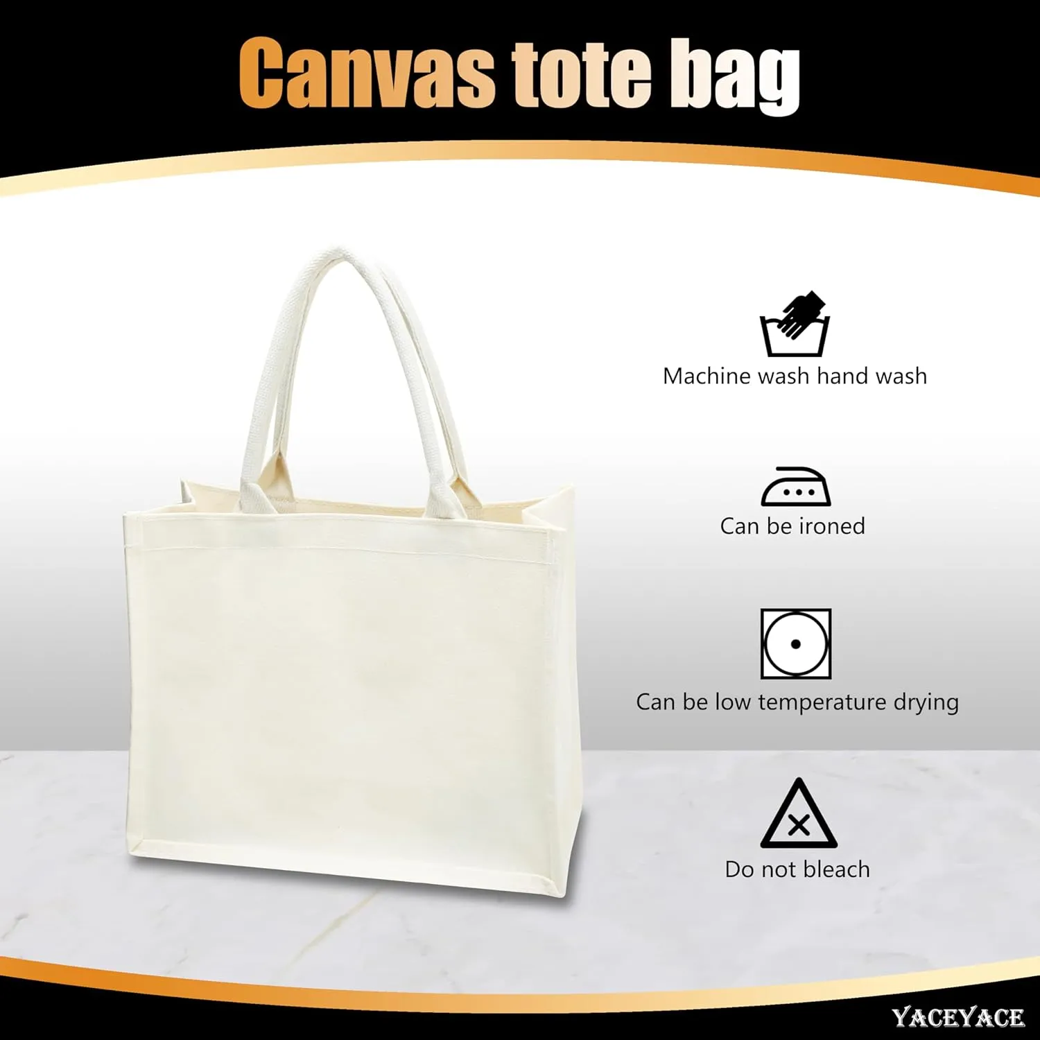 Canvas Tote Bags for Travel, Work & Beach - 14.5"x6"x10" Reusable Grocery Bags - Plain & DIY, Bulk Pack of 1