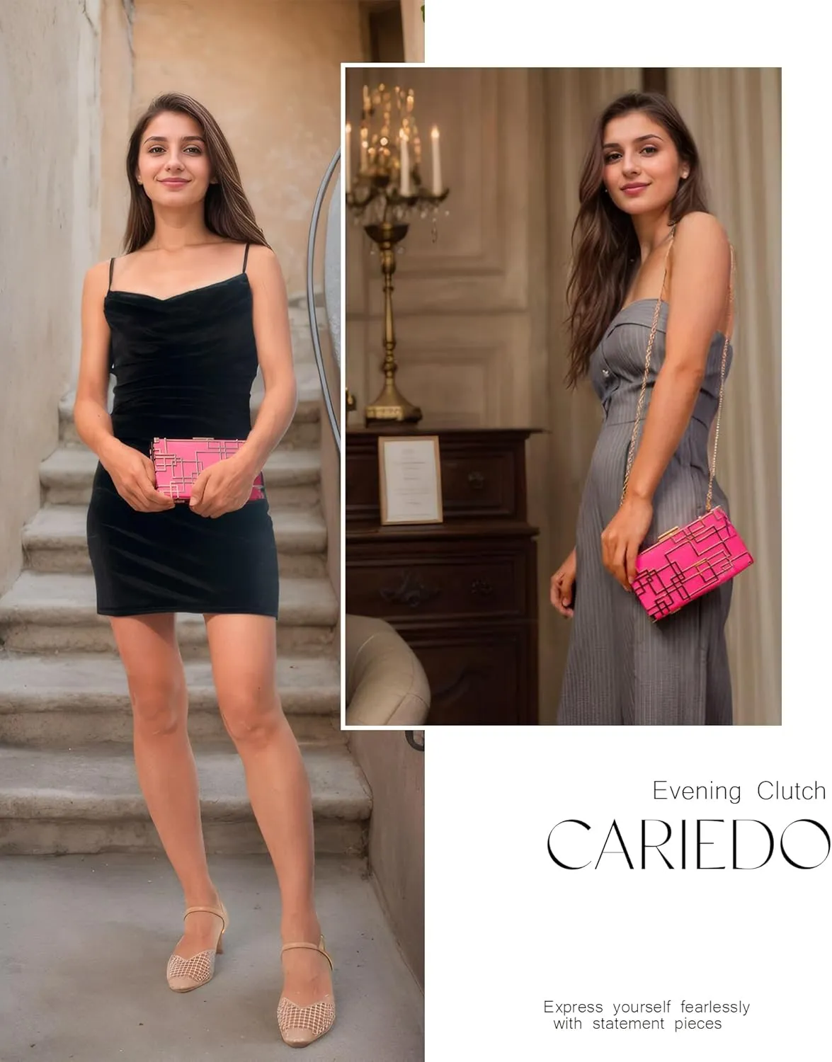 CARIEDO Women Evening Bag Elegant Clutch Purse Exquisite Velvet Metal Hollow out Handbags Prom Wedding Party (black)