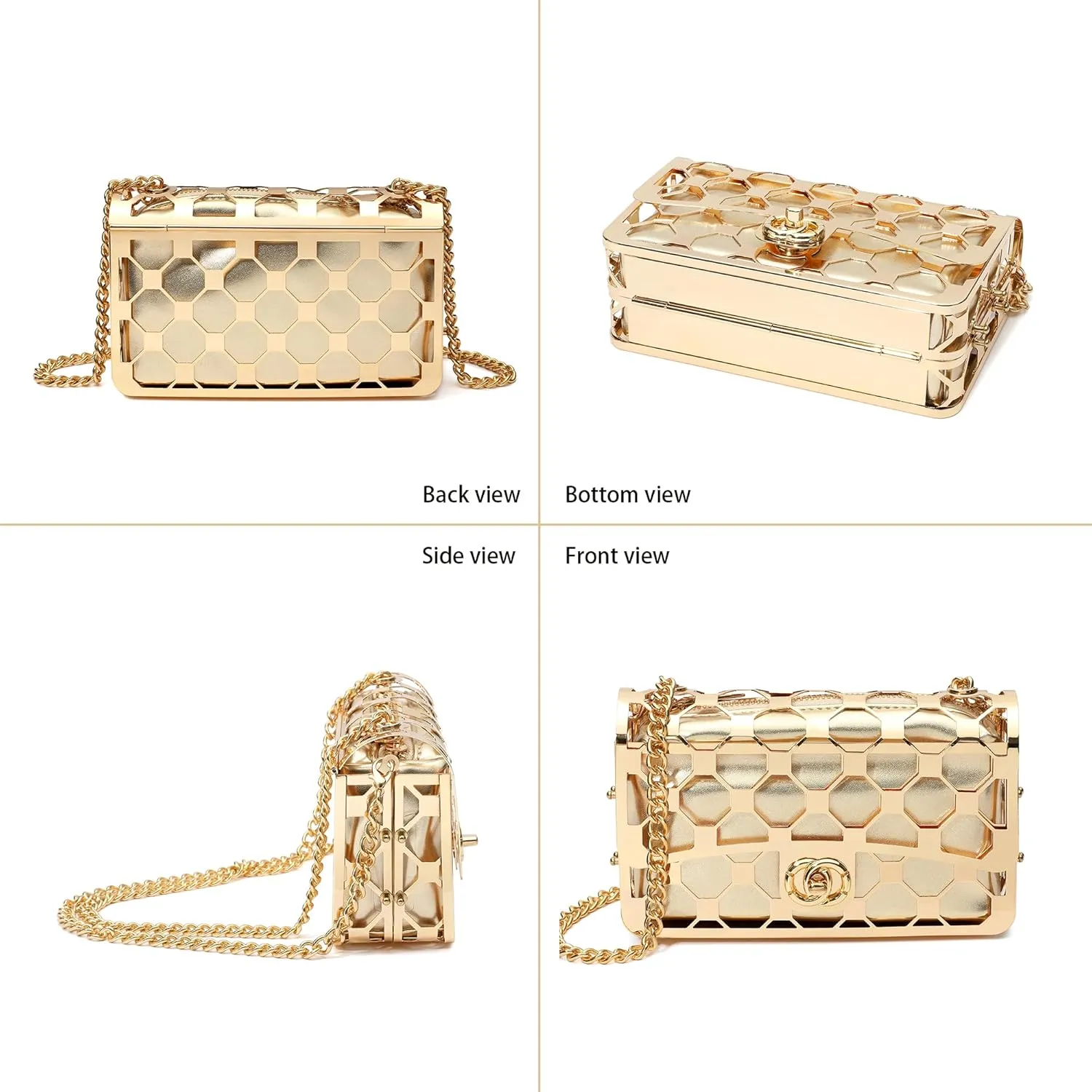 CARIEDO Women Evening Bag Elegant Clutch Purse Exquisite Velvet Metal Hollow out Handbags Prom Wedding Party (black)