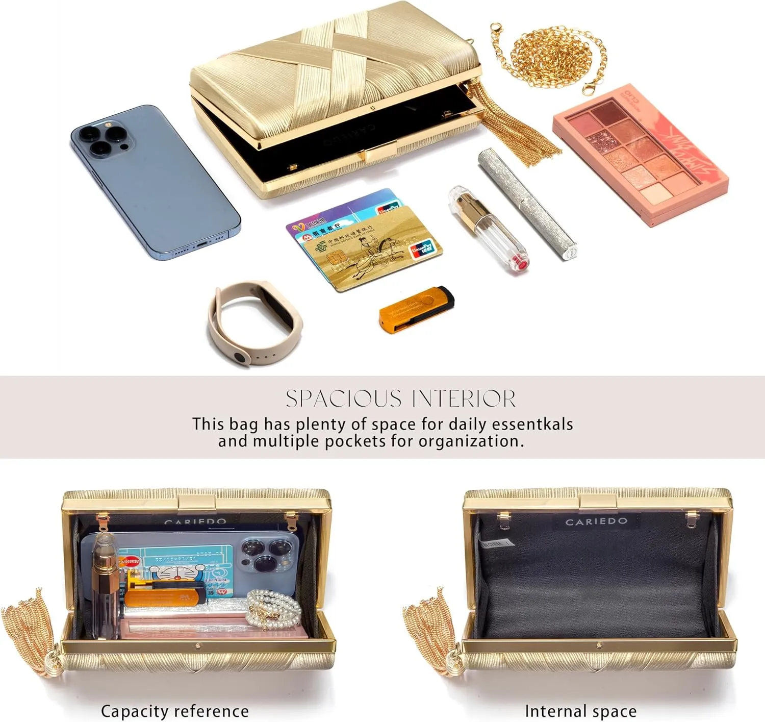 CARIEDO Women's Evening Handbag Clutch Bridal Purse for Wedding Prom Night Out Party