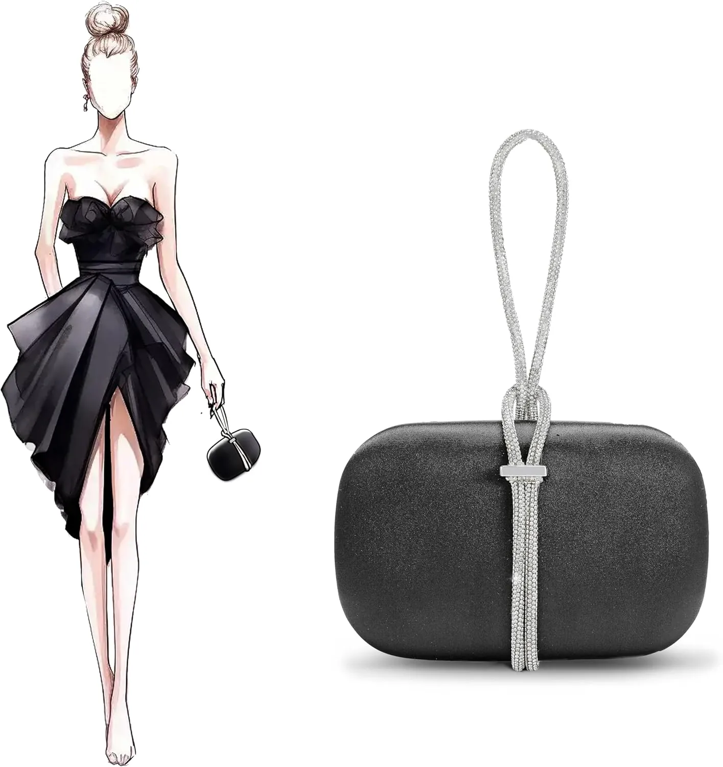 CARIEDO Women's Rhinestones Evening Handbag Crystal Velvet Clutch Bridal Purse for Wedding Prom Night Out Party