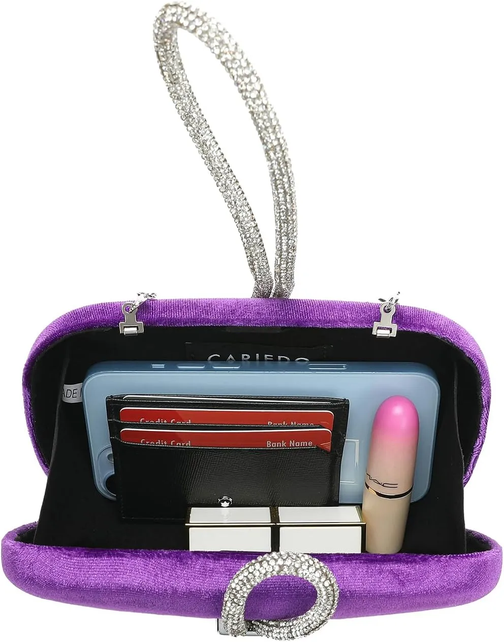 CARIEDO Women's Rhinestones Evening Handbag Crystal Velvet Clutch Bridal Purse for Wedding Prom Night Out Party