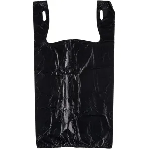 Carry-Out Plastic Bag-Black Plain T-Shirt Bag 11.5"x6.5"x21.5" 0.6 ML (Black, 300/Bags)