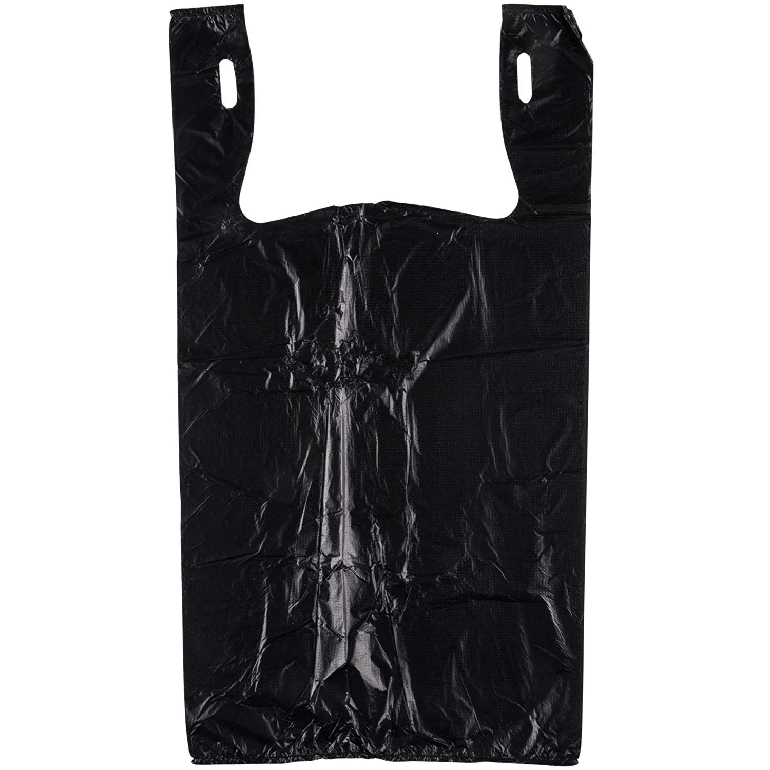 Carry-Out Plastic Bag-Black Plain T-Shirt Bag 11.5"x6.5"x21.5" 0.6 ML (Black, 300/Bags)