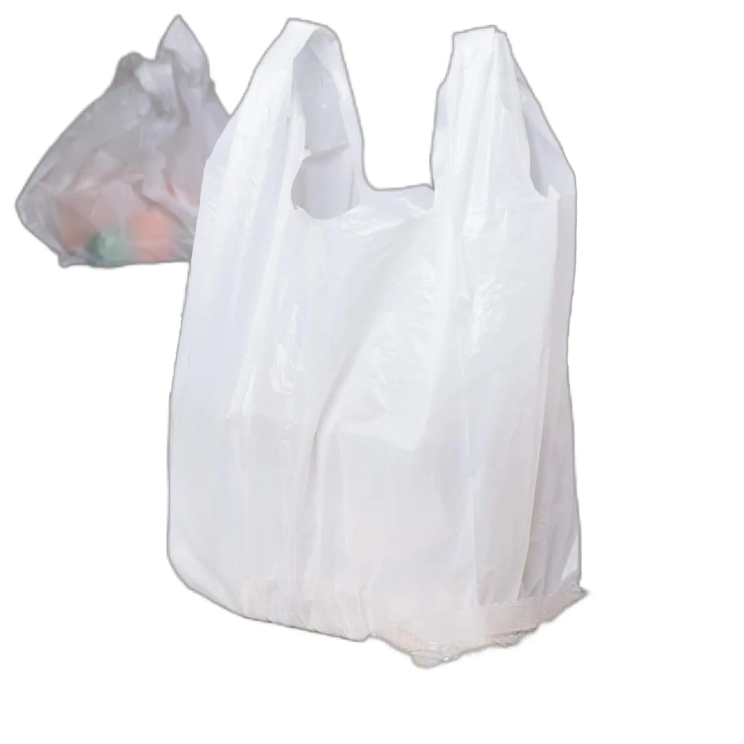 Carry-Out Plastic Bag-White Plain T-Shirt Bag 11.5"x6.5"x21.5" 0.5ml (White, 100 bags/bundles)