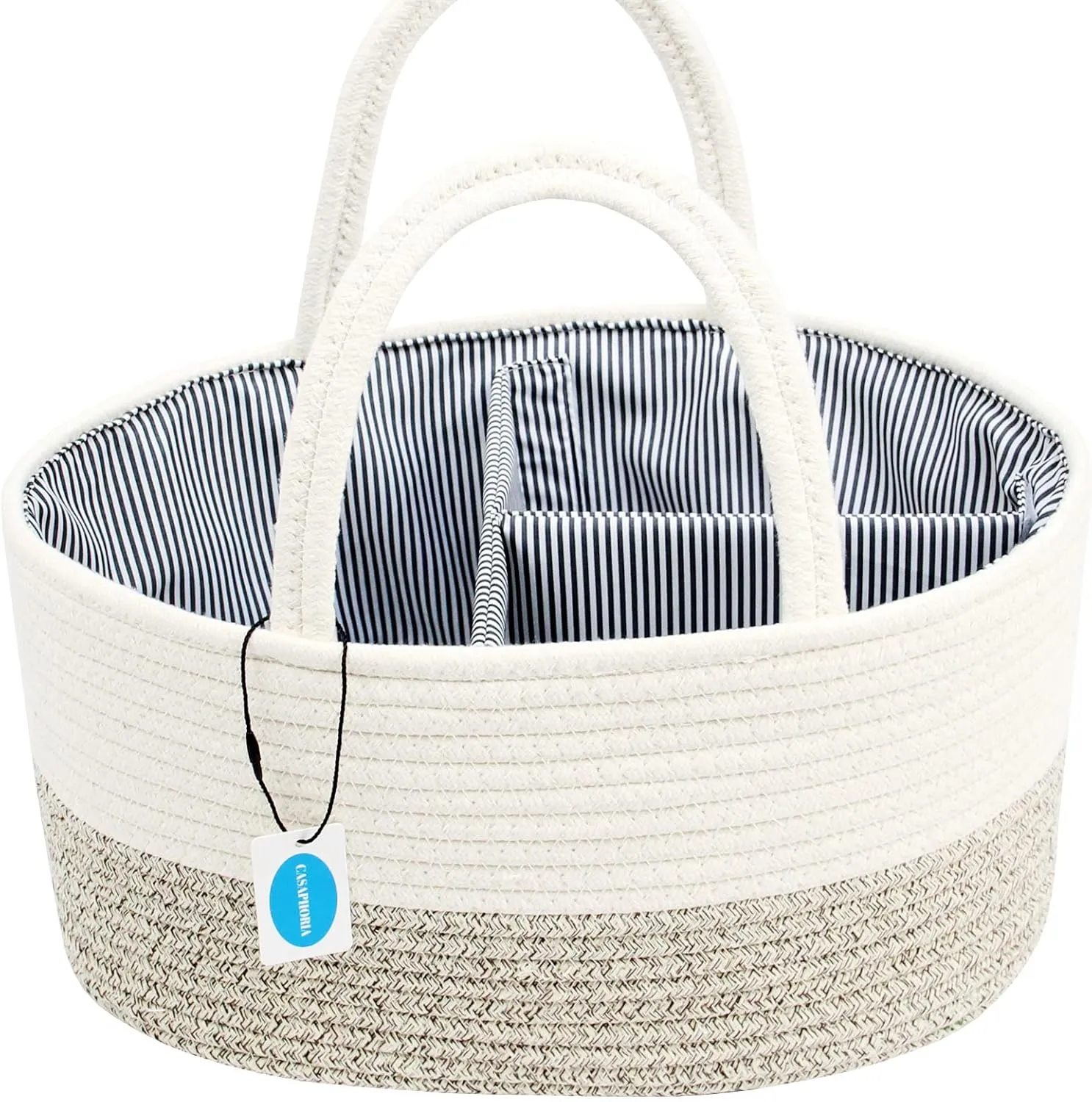 Casaphoria Caddy Organize Woven Hamper Cotton Rope Basket Caddy for Storage, 100% Cotton Towel Basket with Handle, Portable Bag, Light Brown (14.2''8.7''7.1'')