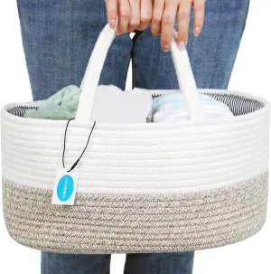 Casaphoria Caddy Organize Woven Hamper Cotton Rope Basket Caddy for Storage, 100% Cotton Towel Basket with Handle, Portable Bag, Light Brown (14.2''8.7''7.1'')