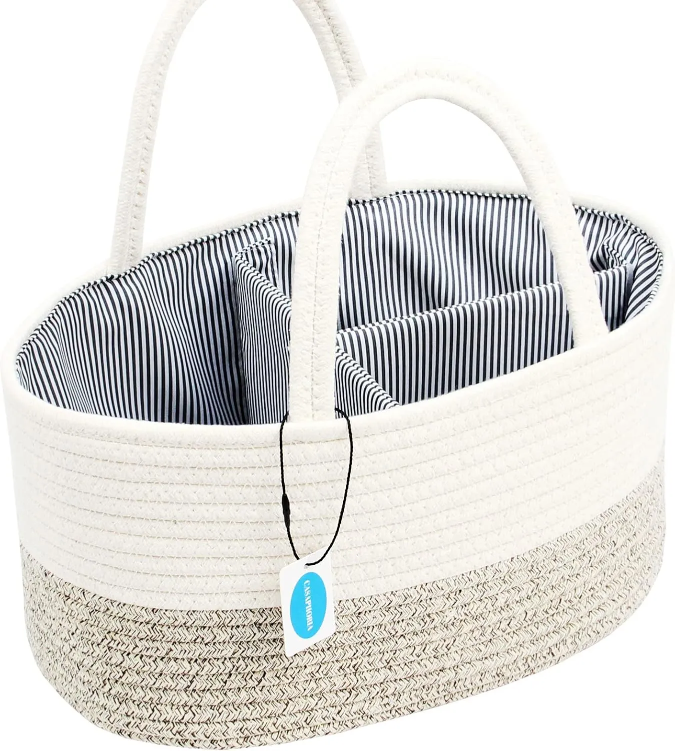 Casaphoria Caddy Organize Woven Hamper Cotton Rope Basket Caddy for Storage, 100% Cotton Towel Basket with Handle, Portable Bag, Light Brown (14.2''8.7''7.1'')