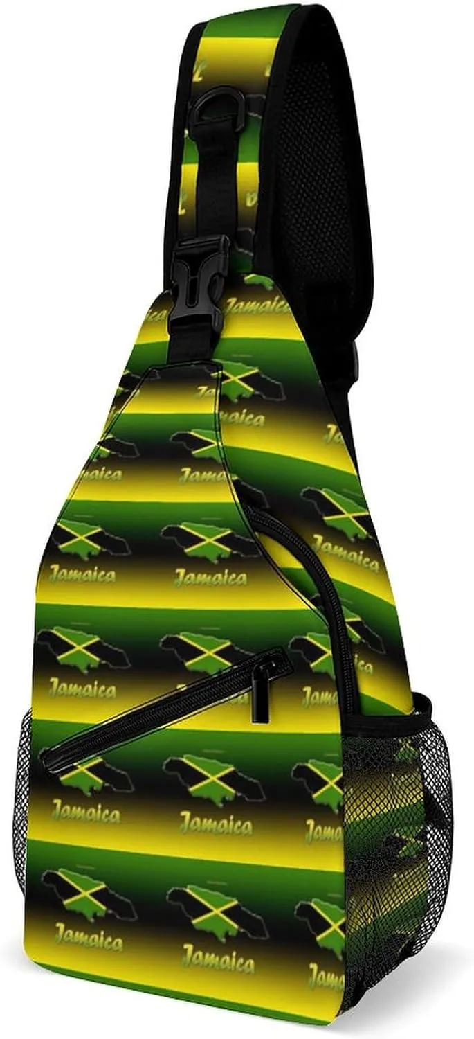 Cascade of Jamaica Flags Casual Sling Bag Backpack Travel Shoulder Chest Crossbody Bags Adjustable Daypack Unisex