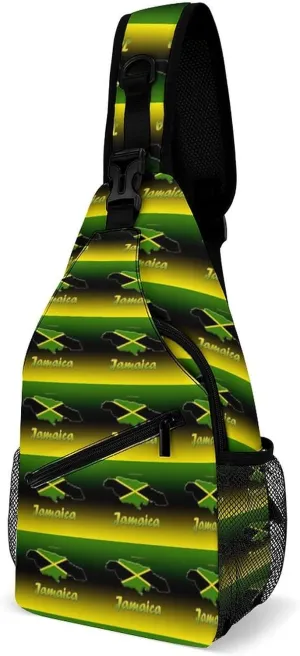 Cascade of Jamaica Flags Casual Sling Bag Backpack Travel Shoulder Chest Crossbody Bags Adjustable Daypack Unisex
