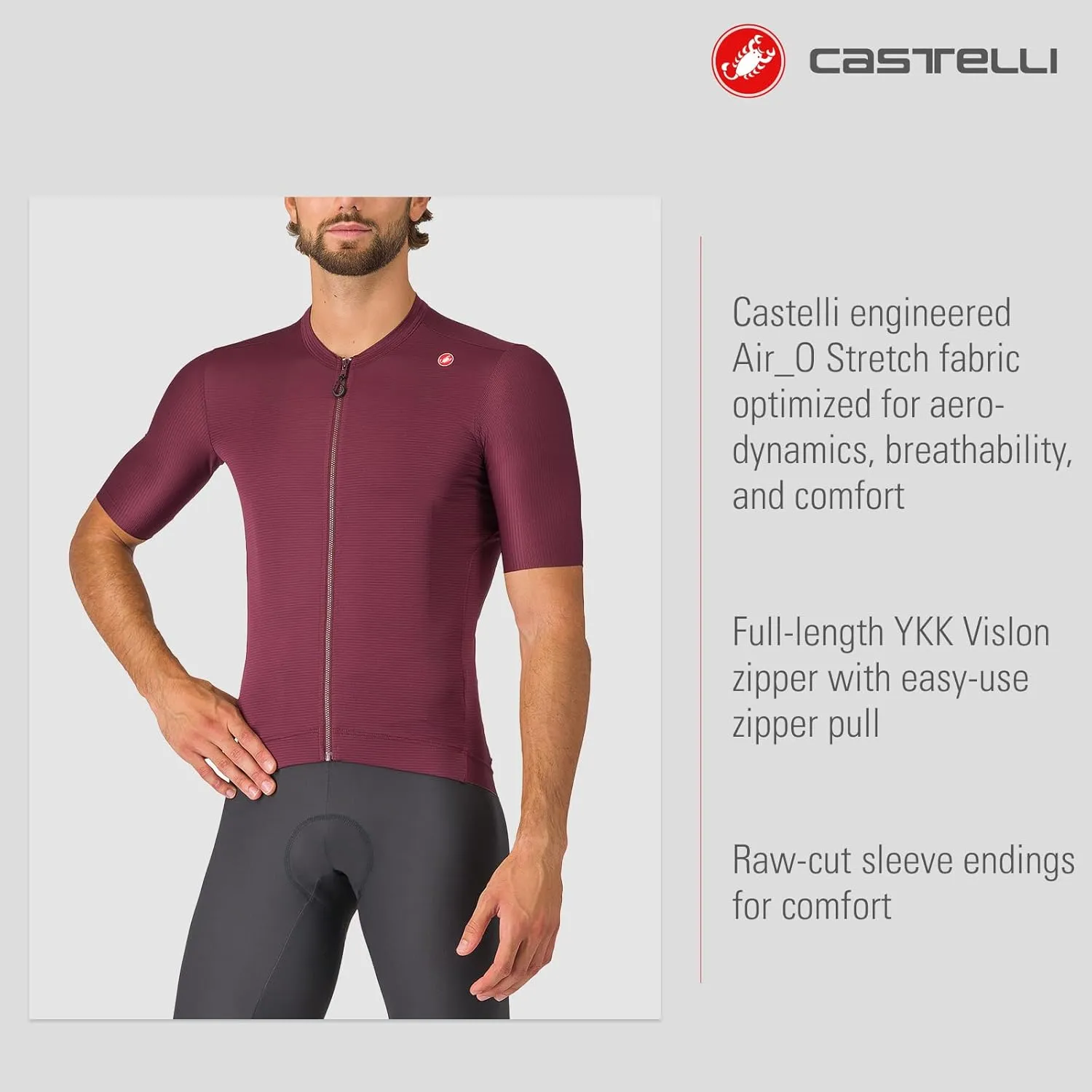 CASTELLI Men’s Espresso Jersey, Quarter Length Sleeve with Breathable Stretch Fabric for Gravel, Cycling & Road Biking