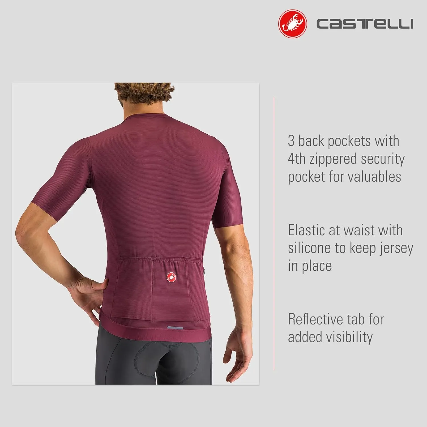 CASTELLI Men’s Espresso Jersey, Quarter Length Sleeve with Breathable Stretch Fabric for Gravel, Cycling & Road Biking