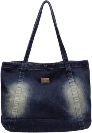 Casual Denim Shoulder Bag for Women, New Jean Hobo Tote Bag with Zipper