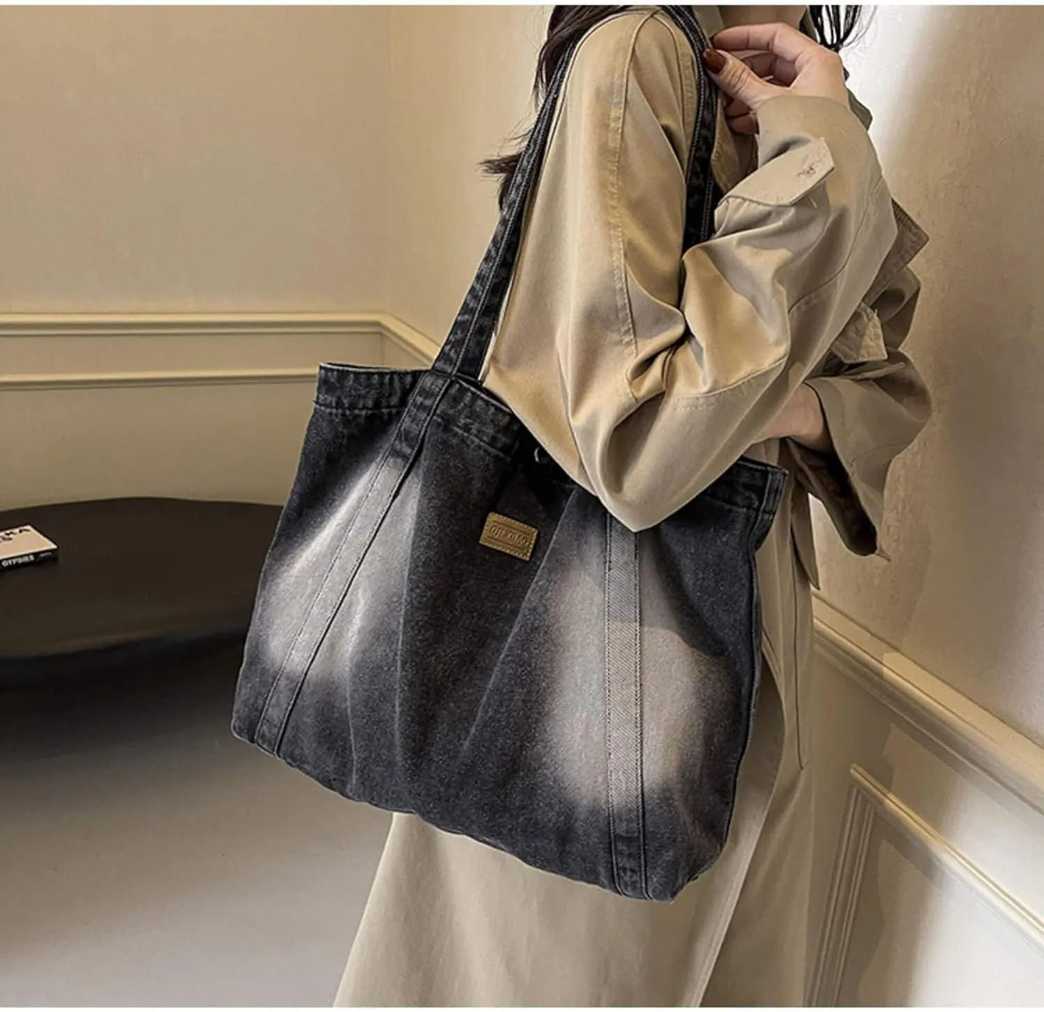 Casual Denim Shoulder Bag for Women, New Jean Hobo Tote Bag with Zipper
