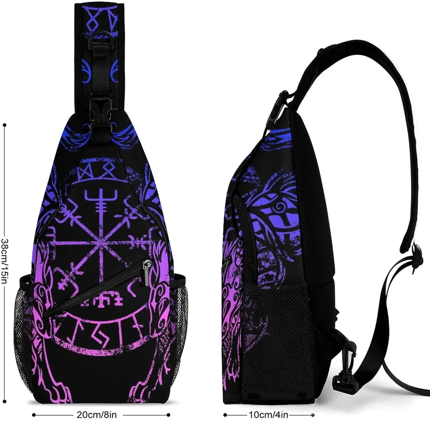 Casual Sling Bag Backpack, Rucksack, for Purple Blue Vikings Fenrirs Vegvisir Shoulder Crossbody Bag Chest Pack, Tool Backpak, Satchel Bookbags Travel Rucksack Daypack for Man/Women