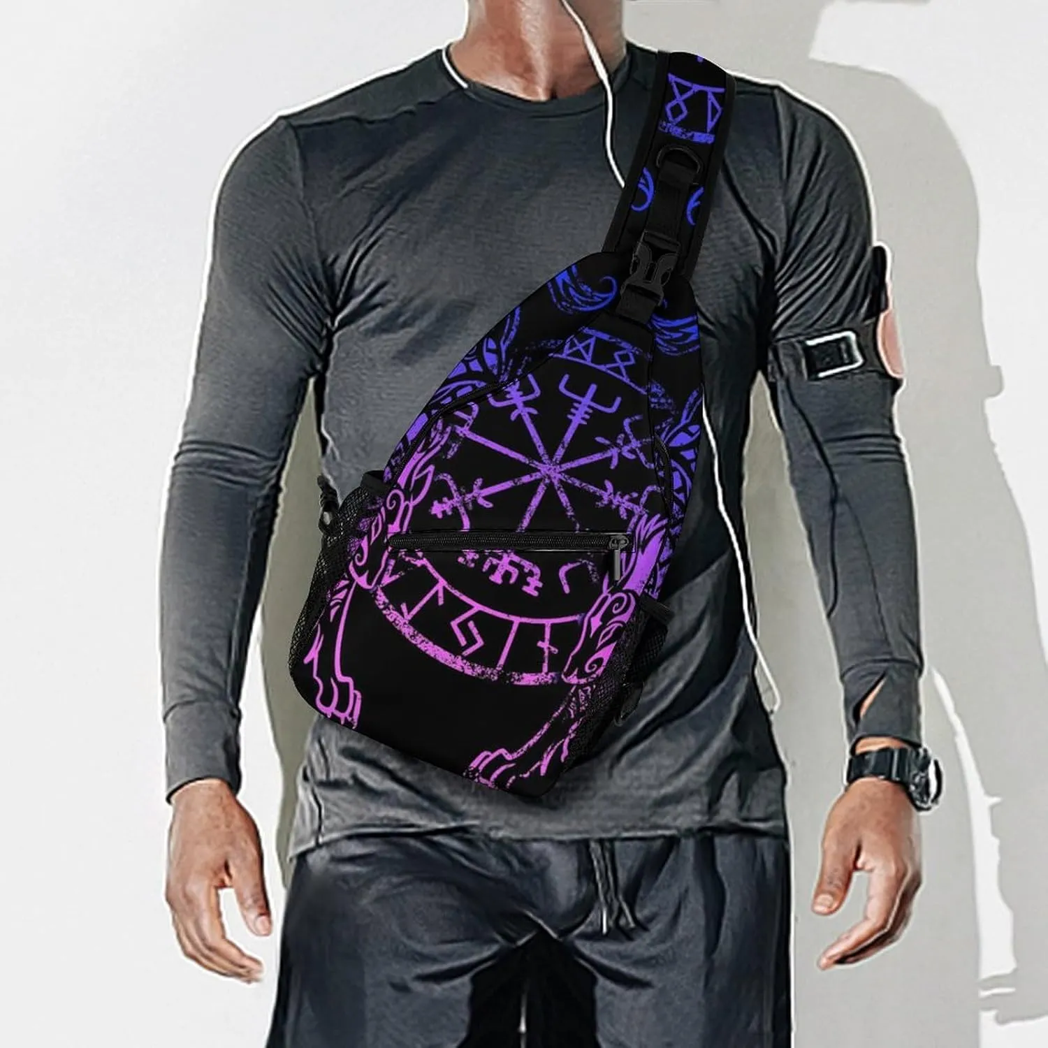 Casual Sling Bag Backpack, Rucksack, for Purple Blue Vikings Fenrirs Vegvisir Shoulder Crossbody Bag Chest Pack, Tool Backpak, Satchel Bookbags Travel Rucksack Daypack for Man/Women