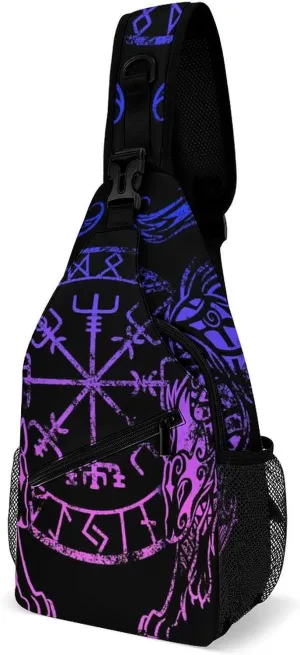Casual Sling Bag Backpack, Rucksack, for Purple Blue Vikings Fenrirs Vegvisir Shoulder Crossbody Bag Chest Pack, Tool Backpak, Satchel Bookbags Travel Rucksack Daypack for Man/Women