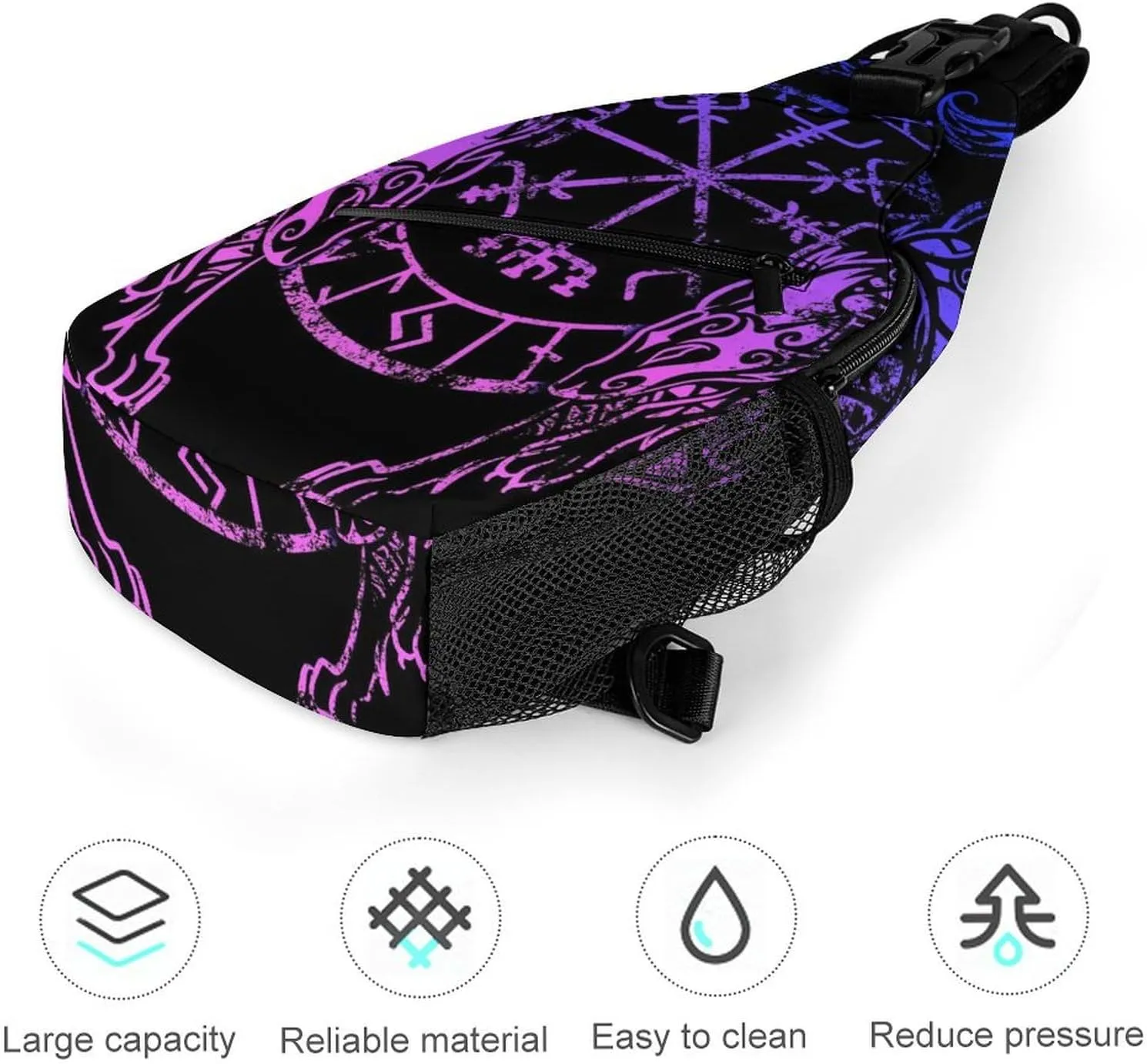 Casual Sling Bag Backpack, Rucksack, for Purple Blue Vikings Fenrirs Vegvisir Shoulder Crossbody Bag Chest Pack, Tool Backpak, Satchel Bookbags Travel Rucksack Daypack for Man/Women