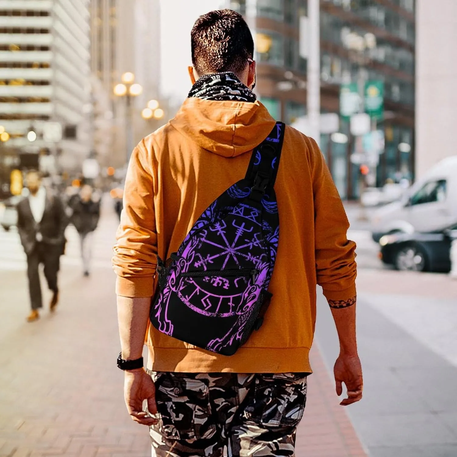 Casual Sling Bag Backpack, Rucksack, for Purple Blue Vikings Fenrirs Vegvisir Shoulder Crossbody Bag Chest Pack, Tool Backpak, Satchel Bookbags Travel Rucksack Daypack for Man/Women
