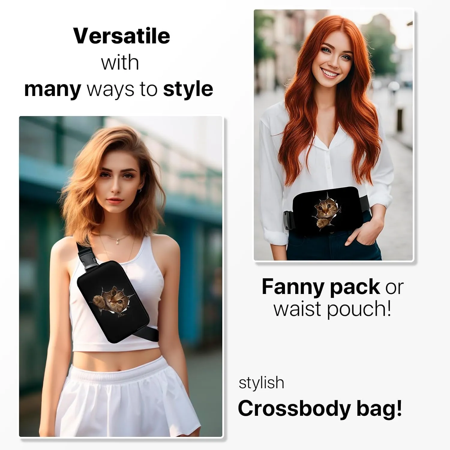 Cat Fanny Pack Travel Belt Bag Fashion Crossbody Bags for Women Waist Pack Lightweight with Adjustable Strap