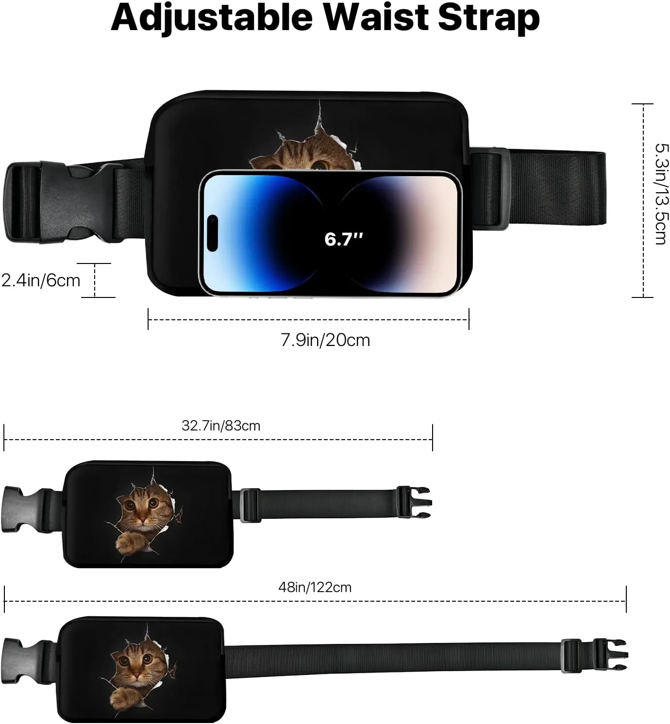 Cat Fanny Pack Travel Belt Bag Fashion Crossbody Bags for Women Waist Pack Lightweight with Adjustable Strap