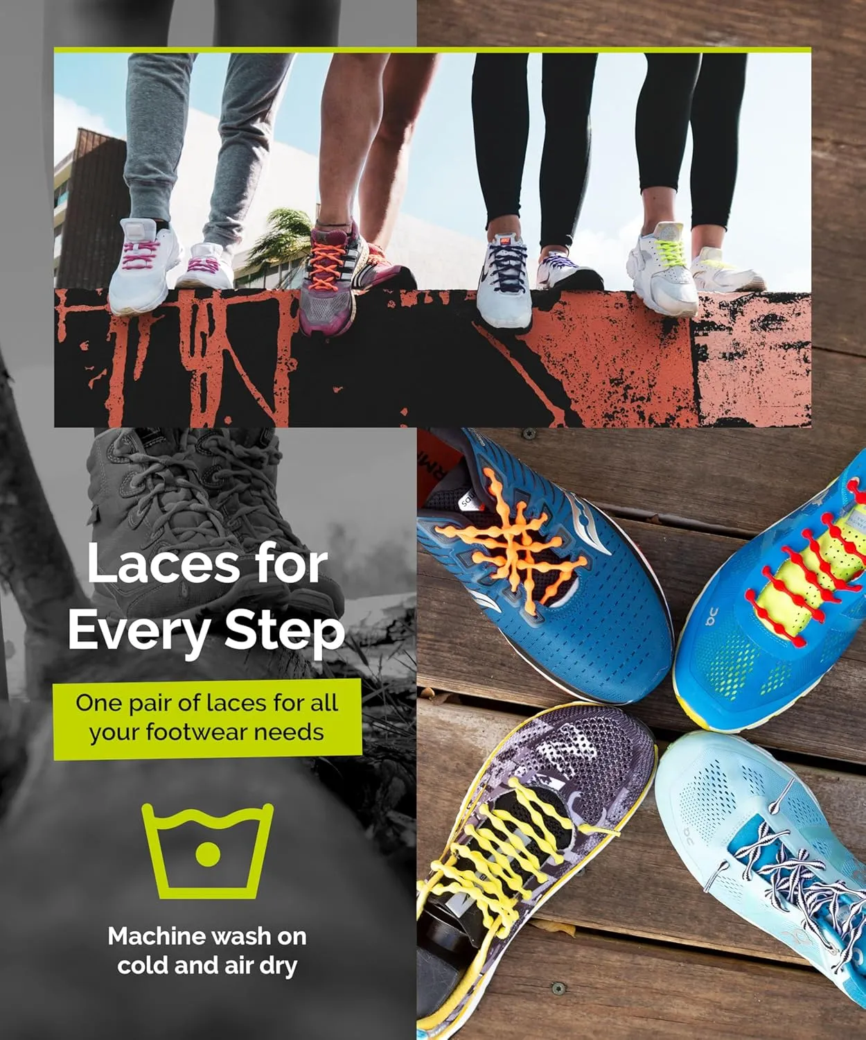 Caterpy Run - The Ultimate Elastic No Tie Shoelaces for Adults & Kids (3 & 6 Pack)