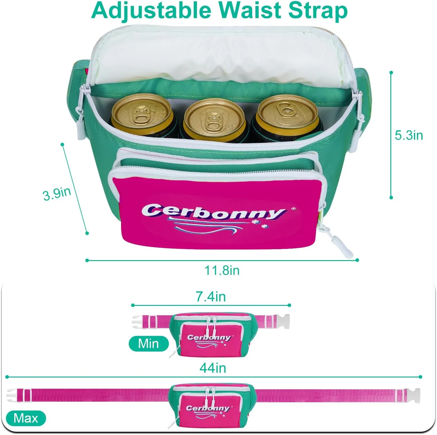 Cerbonny Small Cooler Bag,Insulated Snack Bag,Freezable Snack Bags,80s Fanny Pack,Retro Cooler,Fanny Packs,Red and Green