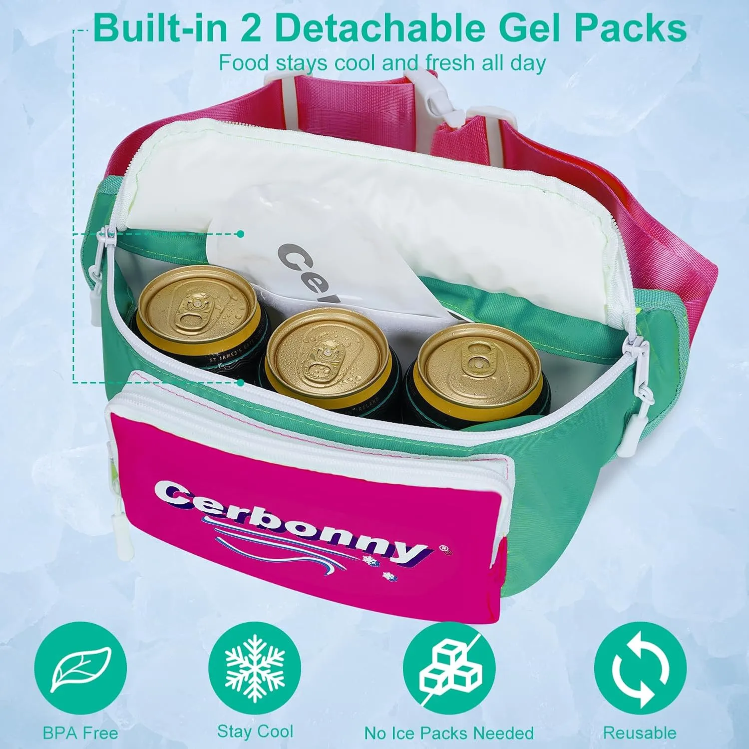 Cerbonny Small Cooler Bag,Insulated Snack Bag,Freezable Snack Bags,80s Fanny Pack,Retro Cooler,Fanny Packs,Red and Green