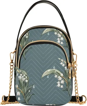 Chain Crossbody Bags for Women Raindrop Lily Pattern Flower Quilted Shoulder Handbags Travel Cross Body Cell Phone Purses Bags