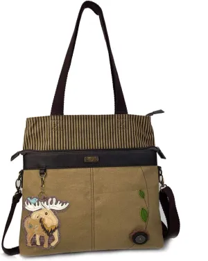 CHALA Canvas Convertible Stripe Work Tote with Chala Key-Fob in Light Olive (Moose)