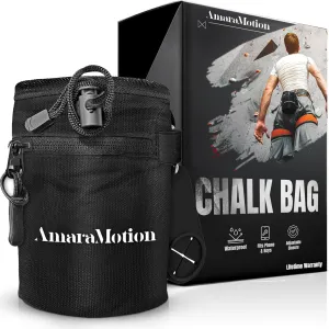 Chalk Bag for Rock Climbing, Bouldering & Weightlifting – Secure Drawstring Closure, Dual Brush Holders, Zipper Pockets & Adjustable Waist Belt – Climbing Gear & Gifts