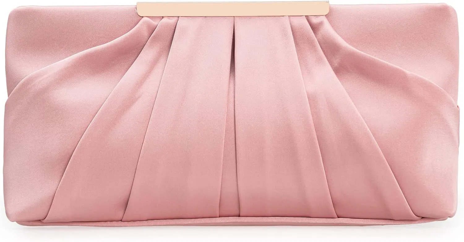 CHARMING TAILOR Clutch Evening Bag Elegant Pleated Satin Formal Handbag Simple Classy Purse for Women