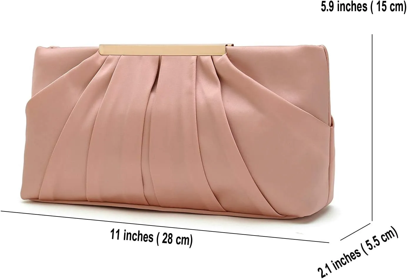 CHARMING TAILOR Clutch Evening Bag Elegant Pleated Satin Formal Handbag Simple Classy Purse for Women
