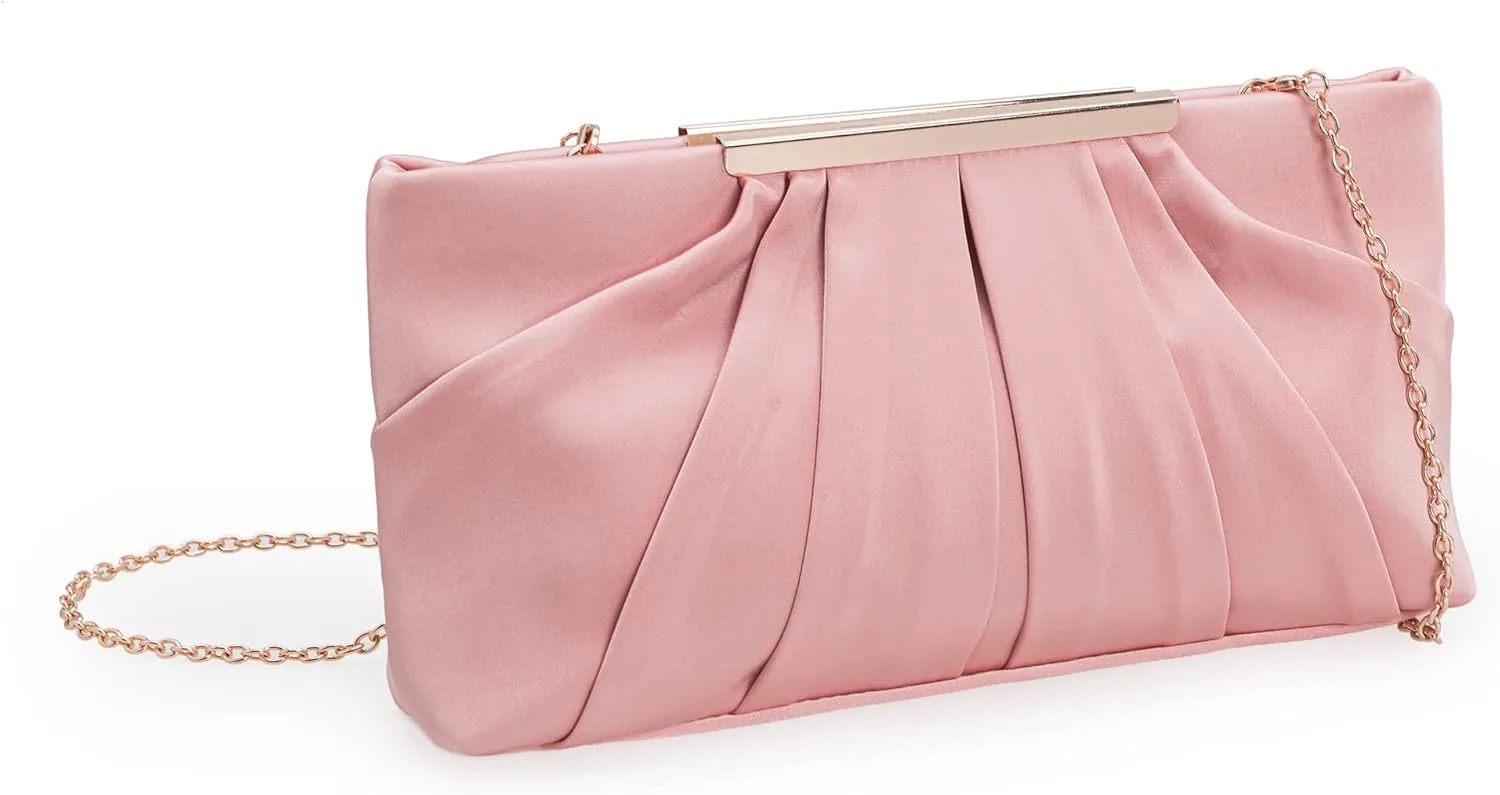 CHARMING TAILOR Clutch Evening Bag Elegant Pleated Satin Formal Handbag Simple Classy Purse for Women