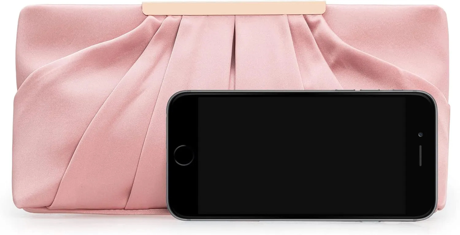 CHARMING TAILOR Clutch Evening Bag Elegant Pleated Satin Formal Handbag Simple Classy Purse for Women