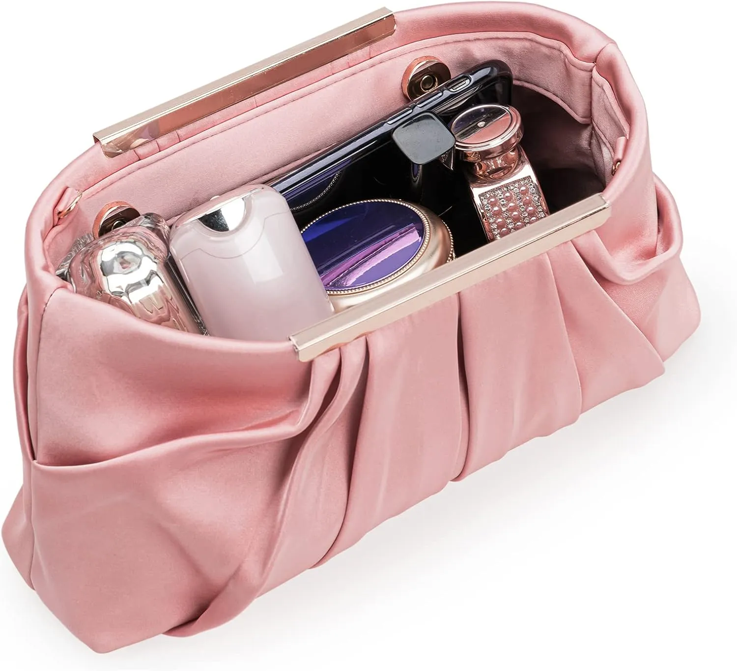 CHARMING TAILOR Clutch Evening Bag Elegant Pleated Satin Formal Handbag Simple Classy Purse for Women