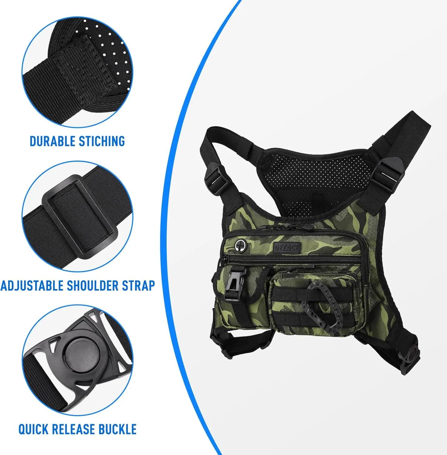 Chest Bag For Men, Tactical Inspired Sports Utility Chest Pack, EDC Pouch Bag With Built-In Phone Holder for Workouts, Running, Cycling, Green