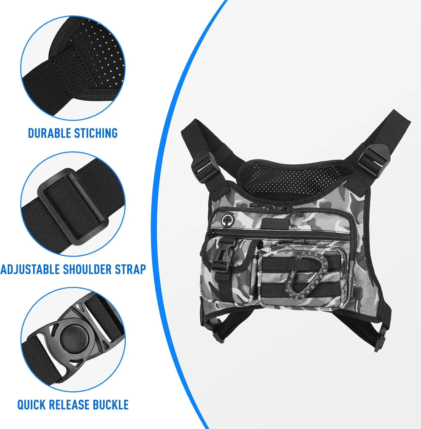 Chest Bag For Men, Tactical Inspired Sports Utility Chest Pack, EDC Pouch Bag With Built-In Phone Holder for Workouts, Running, Cycling, Grey